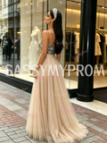 Beading Colorful A Line Champagne Strapless Tulle Prom Dress
