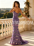 Purple Strapless Layers Sequin Trumpet Mermaid Prom Dress