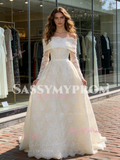 Long Sleeve Lace Off The Shoulder A Line Wedding Dress