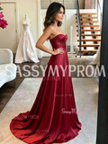 Red Sweetheart Pleated Satin A-Line Prom Dress