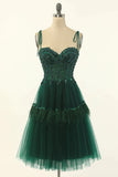 Tie-Strap Tulle Green Sweetheart Short Homecoming Dress