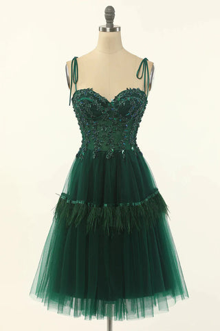 Tie-Strap Tulle Green Sweetheart Short Homecoming Dress