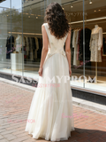 Halter A Line Tulle Flowers Wedding Dress