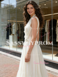 Halter A Line Tulle Flowers Wedding Dress