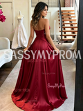 Red Sweetheart Pleated Satin A-Line Prom Dress