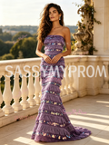 Purple Strapless Layers Sequin Trumpet Mermaid Prom Dress