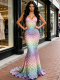 Lace Rainbow Trumpet Mermaid Sweetheart Prom Dress