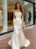 Satin Trumpet Mermaid Sweep Train Ruched Wedding Dress
