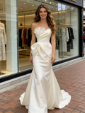 Satin Trumpet Mermaid Sweep Train Ruched Wedding Dress