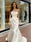 Satin Trumpet Mermaid Sweep Train Ruched Wedding Dress