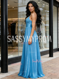 Spaghetti Straps Sparkle Tulle A Line Prom Dress