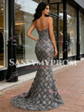 Gray Spaghetti Straps Trumpet Mermaid Beading Prom Dress