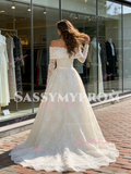 Long Sleeve Lace Off The Shoulder A Line Wedding Dress