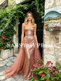 Rose Gold Sequin Sweetheart Tulle Trumpet Mermaid Prom Dress