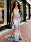 Lace Rainbow Trumpet Mermaid Sweetheart Prom Dress