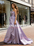 Lavender Purple Satin Ruched A Line Prom Dress