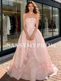 Sweetheart Satin Sweetheart Pink Ruffles Appliques Prom Dress