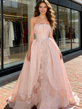 Sweetheart Satin Sweetheart Pink Ruffles Appliques Prom Dress