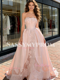 Sweetheart Satin Sweetheart Pink Ruffles Appliques Prom Dress
