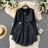 Embellished Button Bow-Tie Black Co-Ord Set