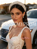 Trumpet Mermaid White Lace Sweep Train Straps Wedding Dress