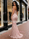 Pink Trumpet Mermaid Sweetheart Beading Lace Prom Dress