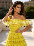 Off Shoulder Yellow Ruffled A Line Prom Dress