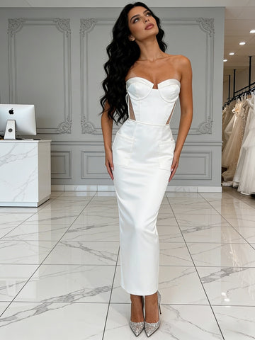 Sheath Column Sheer Sweetheart wedding Dress With Pockets