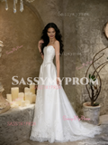 Satin Appliques Strapless A Line White Wedding Dress