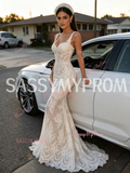 Trumpet Mermaid White Lace Sweep Train Straps Wedding Dress