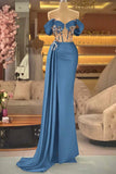 Crystal Embellished Cutout Satin Royal Blue Prom Dress