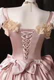 Pink Ball Gown Ruffles Lace Vintage Flower Prom Dress