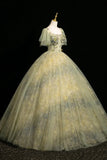 Square Puffy Sleeve Green Ball Gown Tulle Prom Dress