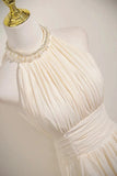 Halter Ruffles A Line Chiffon Champagne Prom Dress