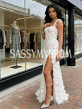 Sheath Column Flower Lace Straps White Prom Dress