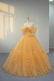A-Line Yellow Tulle Long Off the Shoulder Prom Dress