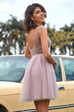 Sparkle Pink Sequin Knee Length Homecoming Dress