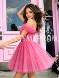 Fuchsia Off Shoulder A Line Tulle Homecoming Dress