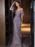 Sequin Trumpet Mermaid Halter Purple Prom Dress