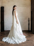 Satin A Line White Flower Strapless Wedding Dress With Shawl