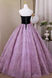 Sweetheart Black Velvet Lavender Flower Prom Dress