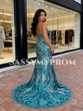 Trumpet Mermaid Sequin Green V Neck Floral Prom Dress