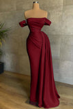 Off The Shoulder Satin Mermaid Champagne Draped Train Prom Dress