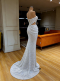 Cut Out Silver Sequin Strapless Trumpet Mermaid Prom Dress