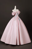 Pink Satin Lace Off The Shoulder A Line Prom Dress