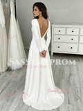 Spandex V Neck A Line Long Sleeve Wedding Dress