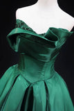 Strapless Green Ruched Sequin A Line Satin Prom Dress