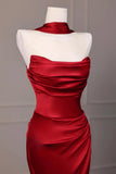 Sweetheart Satin Burgundy Mermaid Prom Dress with Slit