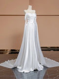 White Satin Ruched Shawl A-Line Wedding Dress