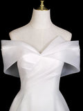 Off Shoulder Organza A Line White Ruched Wedding Dress